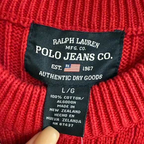 Polo by Ralph Lauren Men's Red and Blue Sweater Patch Size L
